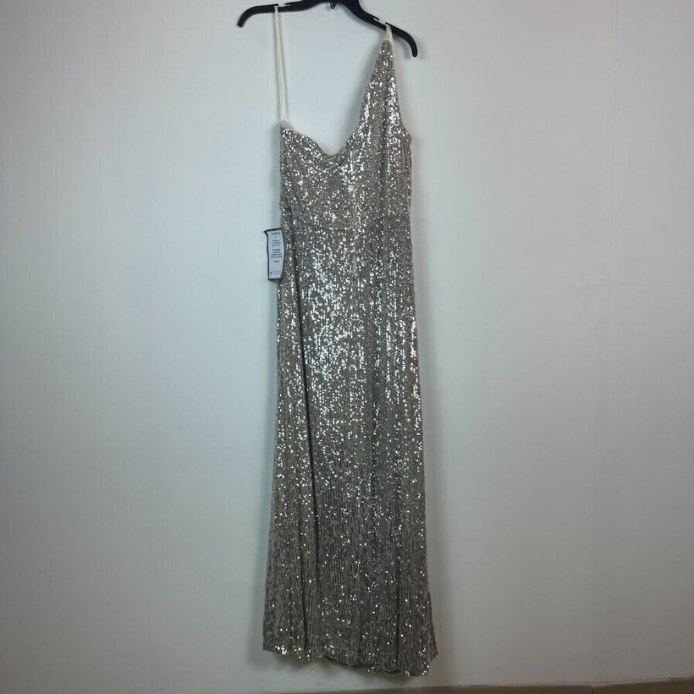 Xscape Tan Sequin One-Shoulder Gown with Slit - Picture 3 of 4